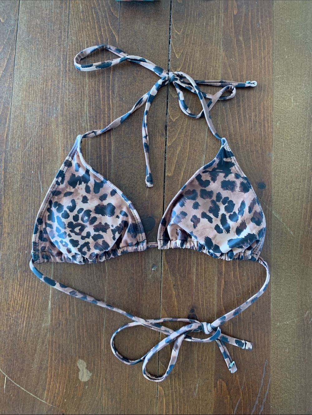 Leopard Print Triangle Bikini Top - Brown/Black